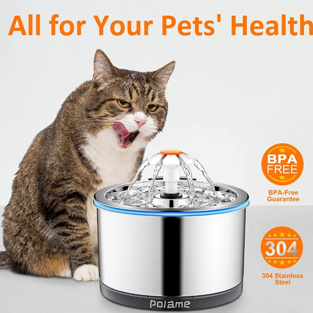 POLAME Pet Flower Water Fountain Stainless Steel